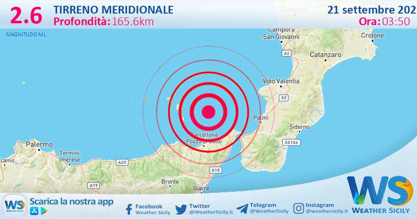 Sicilia: scossa di terremoto magnitudo 2.6 nel Tirreno Meridionale (MARE)