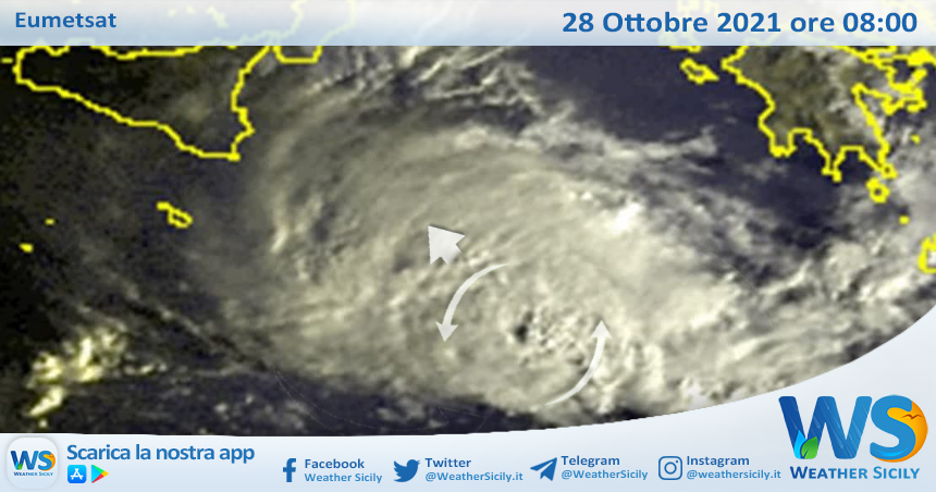 Ciclone mediterraneo: aggiornamento satellite ore 08:00 – 28 ottobre 2021