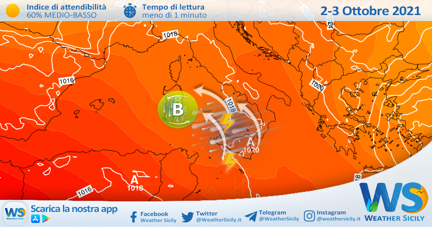 Sicilia: weekend incerto con rovesci e temporali sparsi.