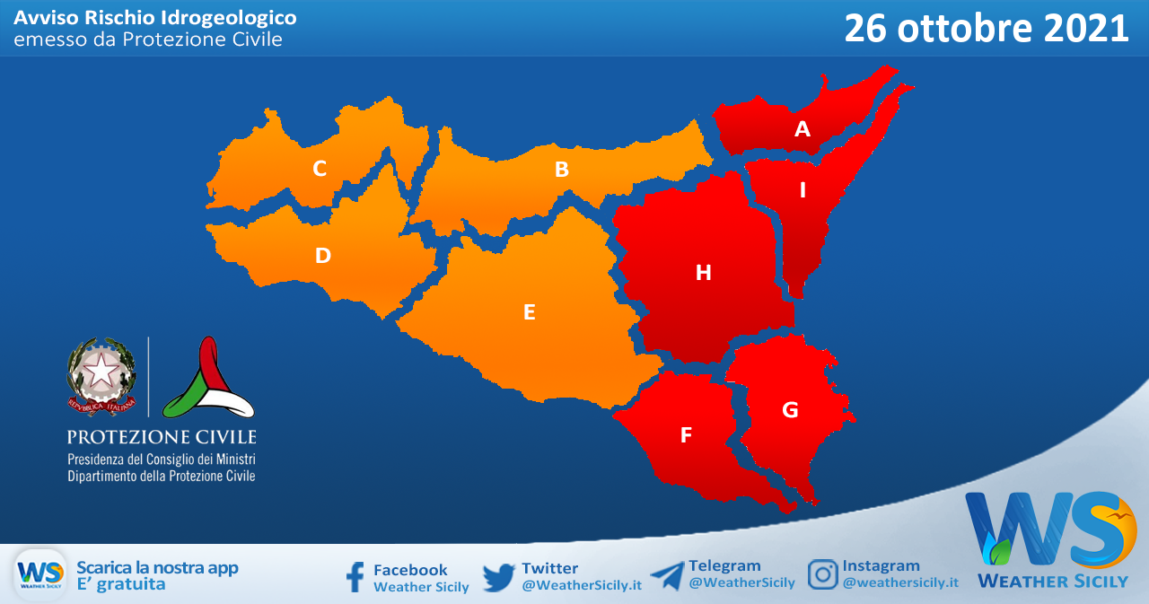 Sicilia: nuova allerta meteo per martedì 26 ottobre 2021