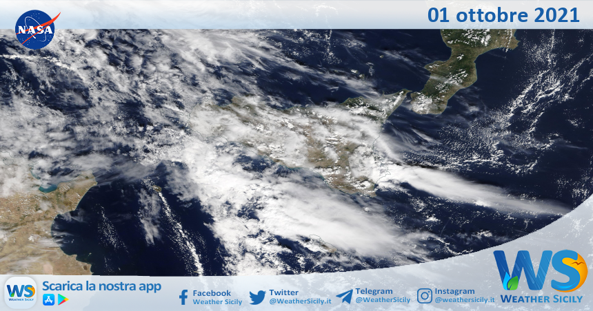 Sicilia: immagine satellitare Nasa di venerdì 01 ottobre 2021