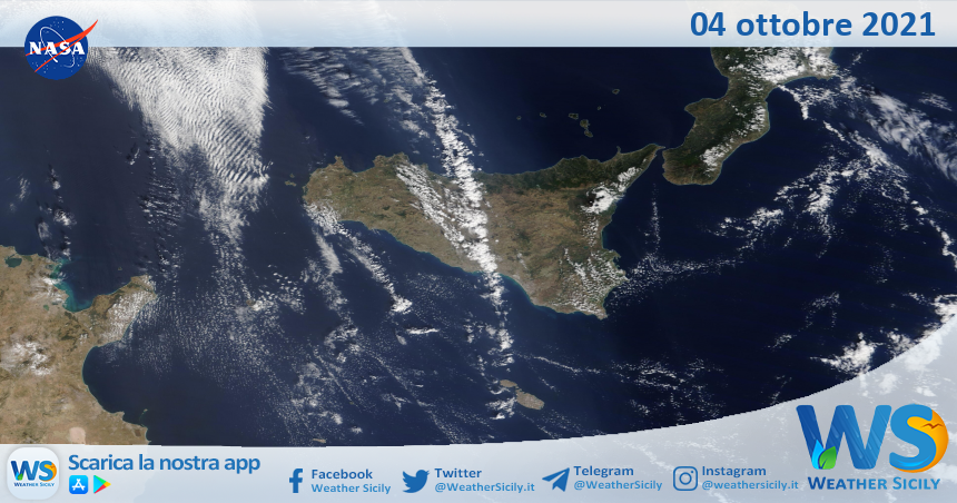 Sicilia: immagine satellitare Nasa di lunedì 04 ottobre 2021
