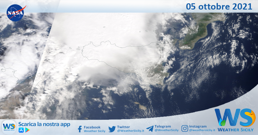 Sicilia: immagine satellitare Nasa di martedì 05 ottobre 2021