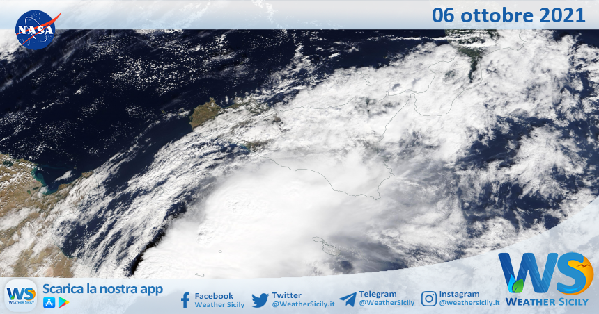 Sicilia: immagine satellitare Nasa di mercoledì 06 ottobre 2021