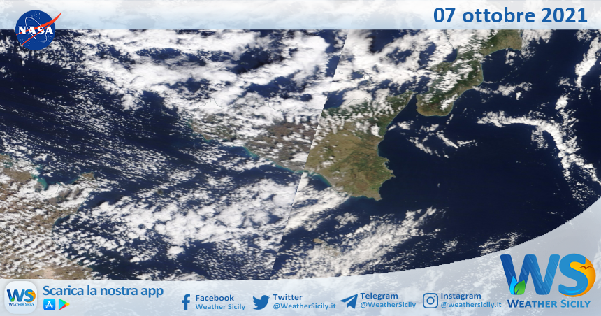 Sicilia: immagine satellitare Nasa di giovedì 07 ottobre 2021