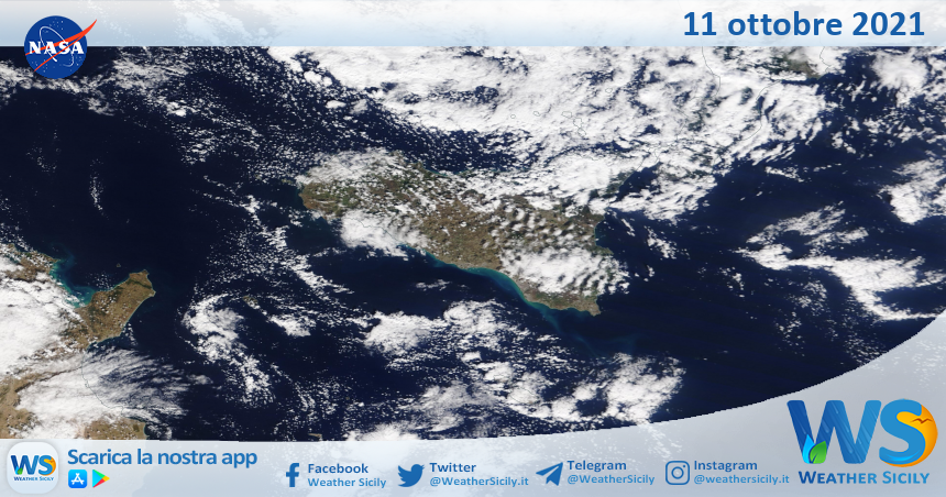 Sicilia: immagine satellitare Nasa di lunedì 11 ottobre 2021