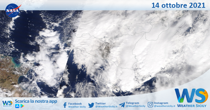 Sicilia: immagine satellitare Nasa di giovedì 14 ottobre 2021