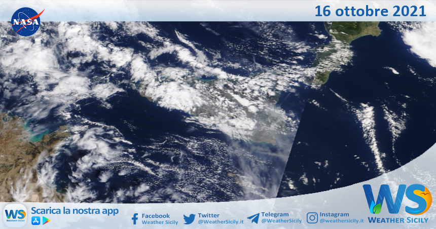 Sicilia: immagine satellitare Nasa di sabato 16 ottobre 2021