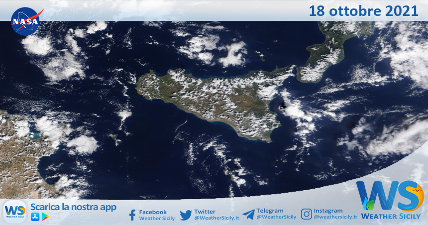 Sicilia: immagine satellitare Nasa di lunedì 18 ottobre 2021