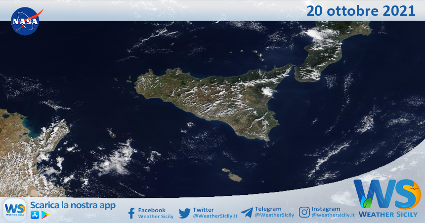 Sicilia: immagine satellitare Nasa di mercoledì 20 ottobre 2021