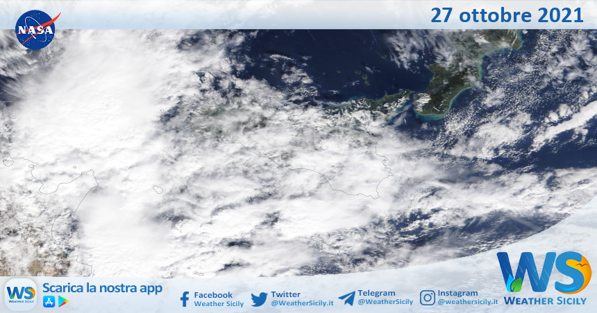 Sicilia: immagine satellitare Nasa di mercoledì 27 ottobre 2021