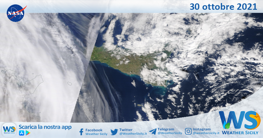 Sicilia: immagine satellitare Nasa di sabato 30 ottobre 2021