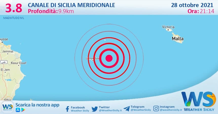 Sicilia: forte scossa di terremoto 3.8 a Lampedusa