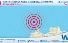 Sicilia: scossa di terremoto magnitudo 2.8 nei pressi di Costa Siciliana nord-occidentale (Trapani)