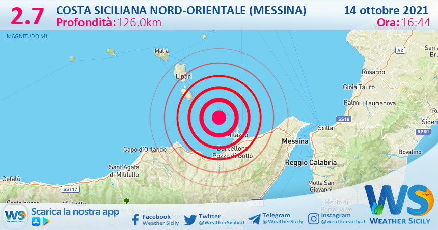 Sicilia: scossa di terremoto magnitudo 2.7 nei pressi di Costa Siciliana nord-orientale (Messina)