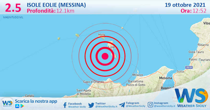 Sicilia: scossa di terremoto magnitudo 2.5 nei pressi di Isole Eolie (Messina)