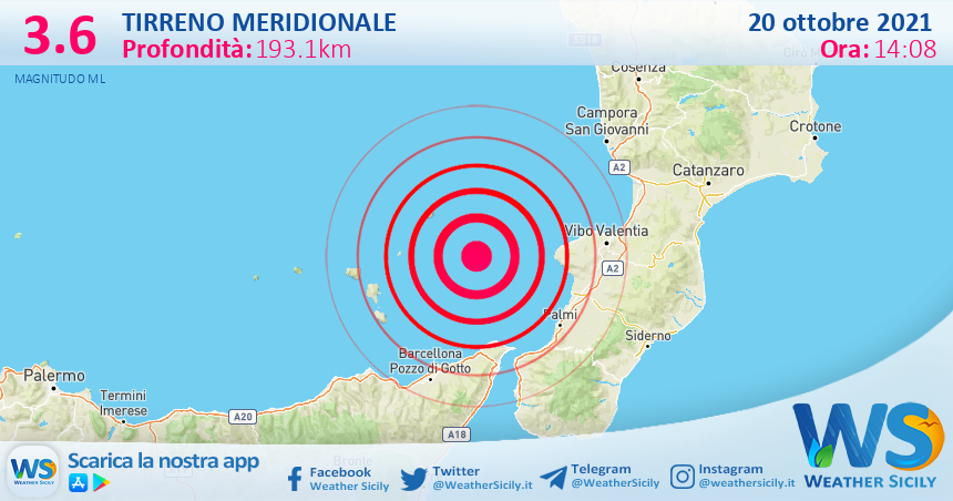 Sicilia: scossa di terremoto magnitudo 3.6 nel Tirreno Meridionale (MARE)