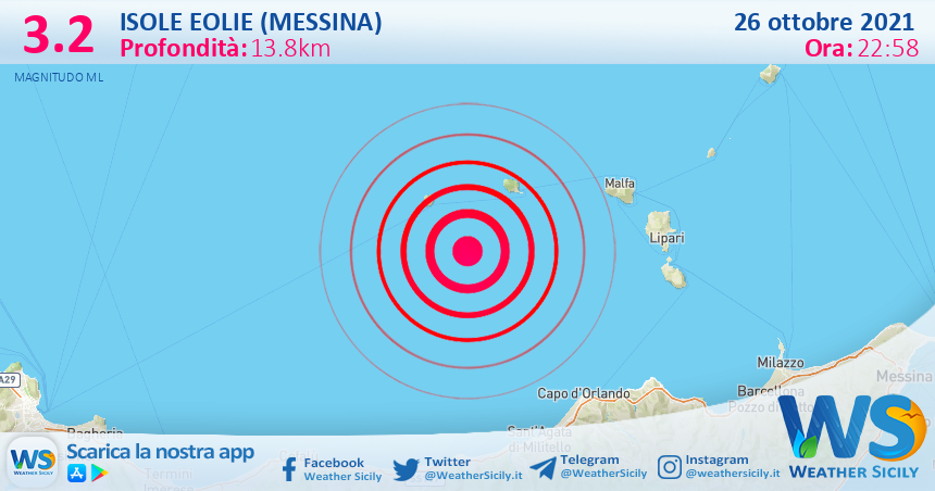 Sicilia: scossa di terremoto magnitudo 3.2 nei pressi di Isole Eolie (Messina)