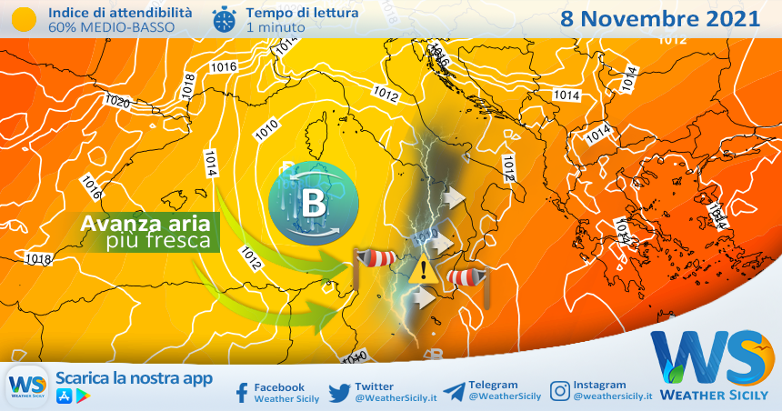 Sicilia, atteso il passaggio di una linea temporalesca lunedì: possibili fenomeni intensi.