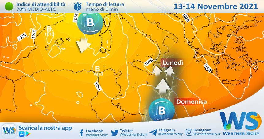 Sicilia: weekend generalmente soleggiato. Lunedì si avvicina un piccolo ciclone sul Mar Ionio!
