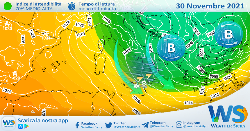 Sicilia nella morsa del freddo artico: ultime nevicate martedì.