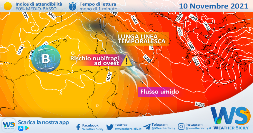 Sicilia: mercoledì rischio nubifragi ad ovest dell'isola.