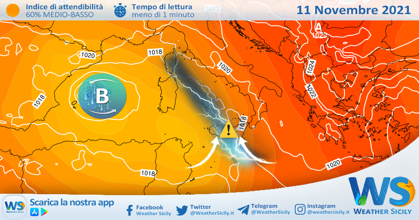 Sicilia, la linea temporalesca si sposta verso levante giovedì: diffuso rischio di nubifragi!