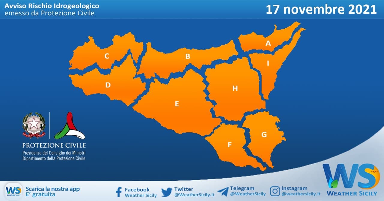 Sicilia, ulteriore aggravamento delle condizioni meteo: allerta ARANCIONE estesa anche al settore settentrionale dell'isola.