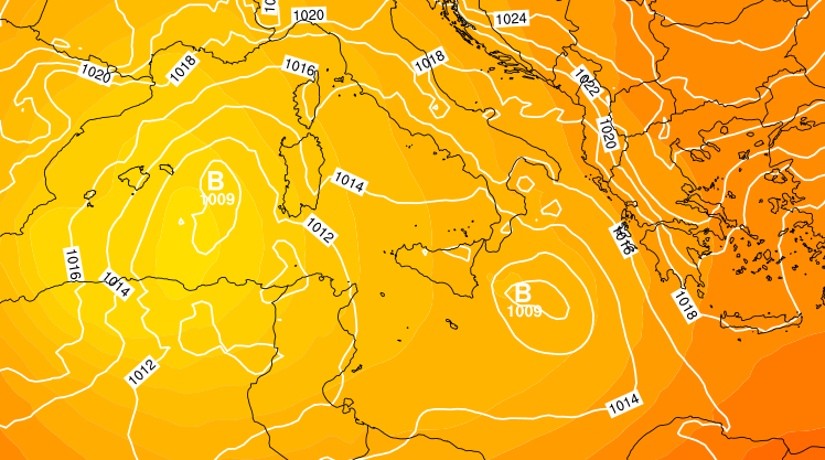 Sicilia: lunedì possibile peggioramento sul settore orientale per un piccolo ciclone sul Mar Ionio.