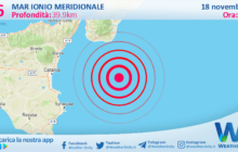 Sicilia: scossa di terremoto magnitudo 2.6 nel Mar Ionio Meridionale (MARE)