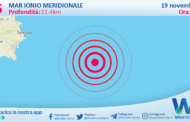 Sicilia: scossa di terremoto magnitudo 2.5 nel Mar Ionio Meridionale (MARE)