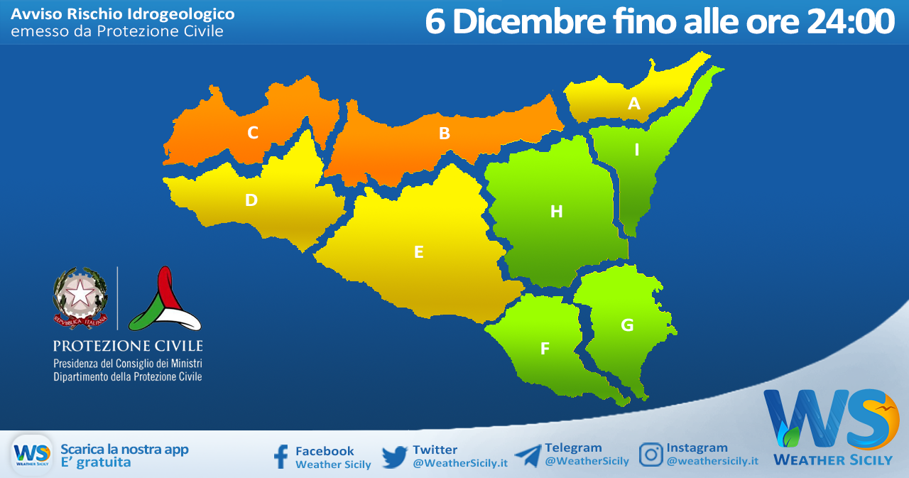 Sicilia: emessa allerta meteo arancione, fino alla mezzanotte di oggi, tra trapanese e palermitano tirrenico.