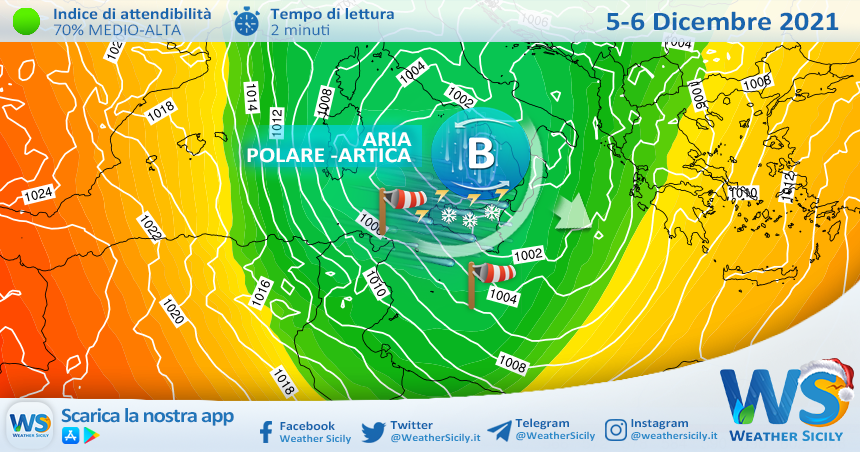 Sicilia, affondo polare-artico tra domenica e lunedì: attesa abbondante neve in montagna!