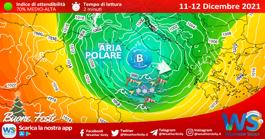 Sicilia: tempesta polare sabato con blizzard in montagna. Residue incertezze domenica.