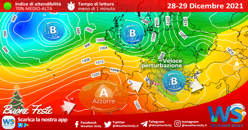 Sicilia: incertezze tra martedì e mercoledì. Capodanno con l'alta pressione delle Azzorre.