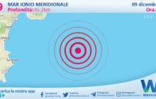 Sicilia: scossa di terremoto magnitudo 2.9 nel Mar Ionio Meridionale (MARE)