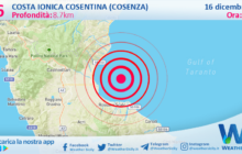 Sicilia: scossa di terremoto magnitudo 2.6 nei pressi di Costa Ionica Cosentina (Cosenza)