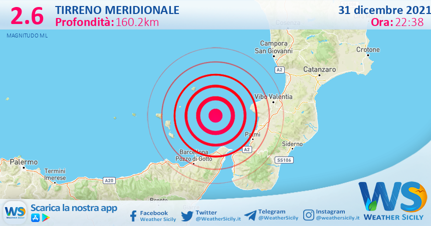 Sicilia: scossa di terremoto magnitudo 2.6 nel Tirreno Meridionale (MARE)