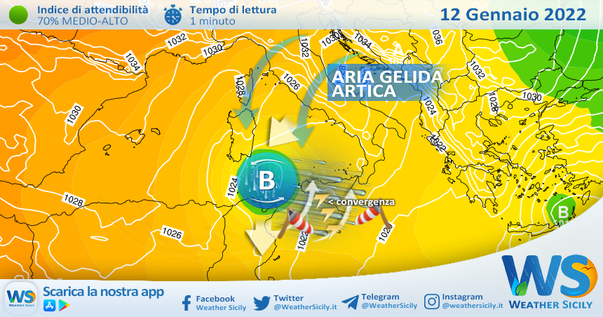 Sicilia: mercoledì vortice gelido sul Mediterraneo. Torna la neve in montagna!