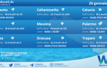 Sicilia: condizioni meteo-marine previste per giovedì 20 gennaio 2022