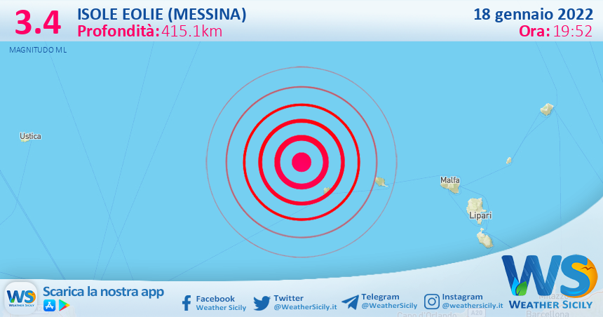 Sicilia: scossa di terremoto magnitudo 3.4 nei pressi di Isole Eolie (Messina)