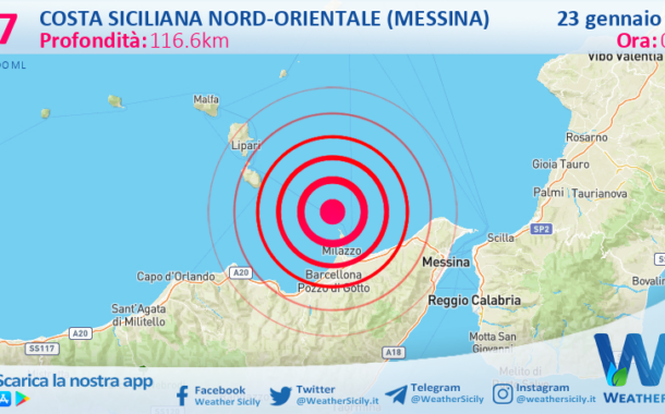 Sicilia: scossa di terremoto magnitudo 2.7 nei pressi di Costa Siciliana nord-orientale (Messina)