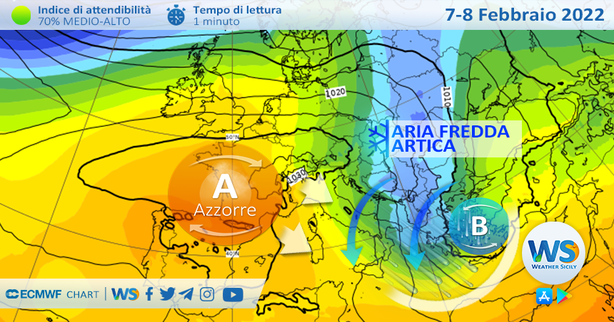 Sicilia: veloce incursione artica martedì. Attesi venti molto forti.