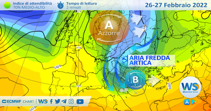 Sicilia, aria artica nel weekend: forti venti, maltempo e neve fino alla bassa montagna!