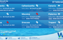 Sicilia: condizioni meteo-marine previste per lunedì 07 febbraio 2022