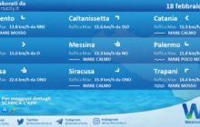 Sicilia: condizioni meteo-marine previste per venerdì 18 febbraio 2022
