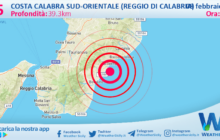 Sicilia: scossa di terremoto magnitudo 2.5 nei pressi di Costa Calabra sud-orientale (Reggio di Calabria)