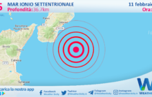 Sicilia: scossa di terremoto magnitudo 2.5 nel Mar Ionio Settentrionale (MARE)