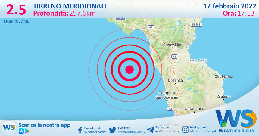 Sicilia: scossa di terremoto magnitudo 2.5 nel Tirreno Meridionale (MARE)