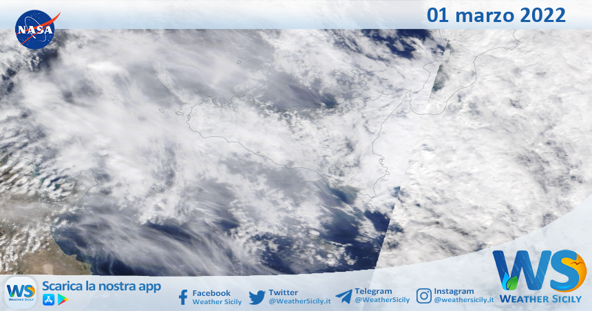 Sicilia: immagine satellitare Nasa di martedì 01 marzo 2022